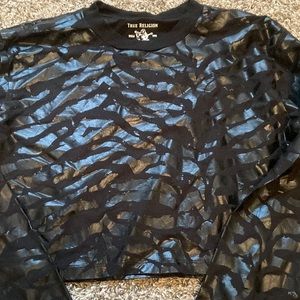 True Religion Black Long Sleeve Animal Print Crop Top (NWOT)